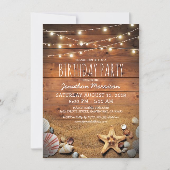 Rustikale Beach Tropical Nautical Birthday Party Einladung (Vorderseite)