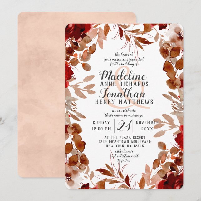 Rustikale Beauty Floral Fall Harvest Border Weddin Einladung (Vorne/Hinten)