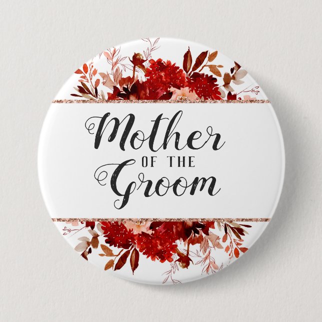 Rustikale Beauty Floral Gerahmt Mother of the Groo Button (Vorderseite)
