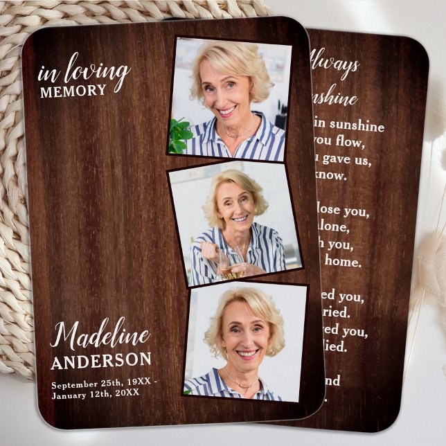 Rustikale Beerdigung 3 Bildgedankenkarte (Von Creator hochgeladen)