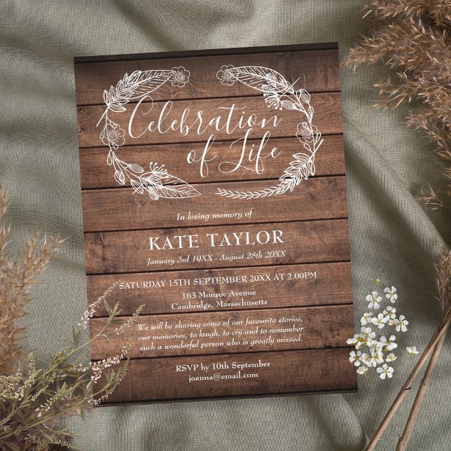 Rustikale Beerdigung des Lebens Ankündigungspostkarte (Von Creator hochgeladen)