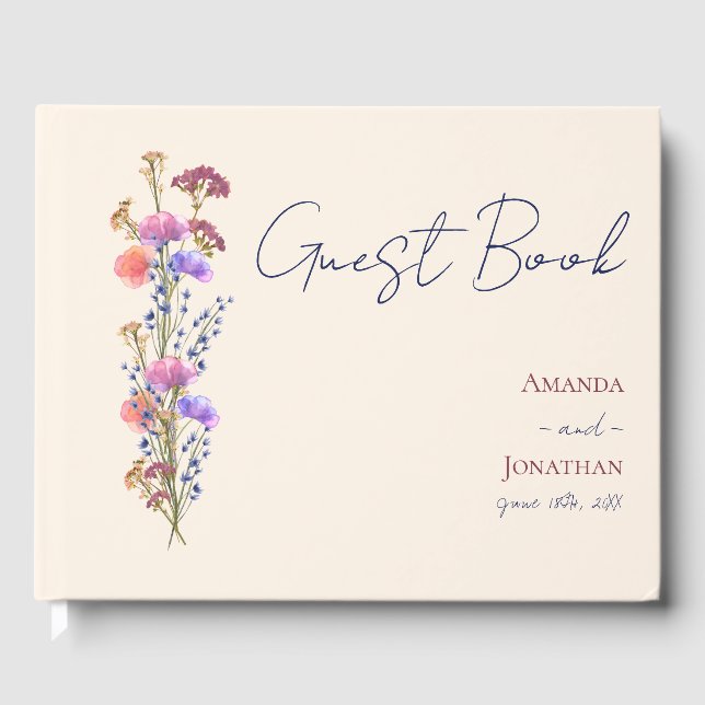 Rustikale Beige Akryllische Blumenhochzeit Gästebuch (Vorderseite)