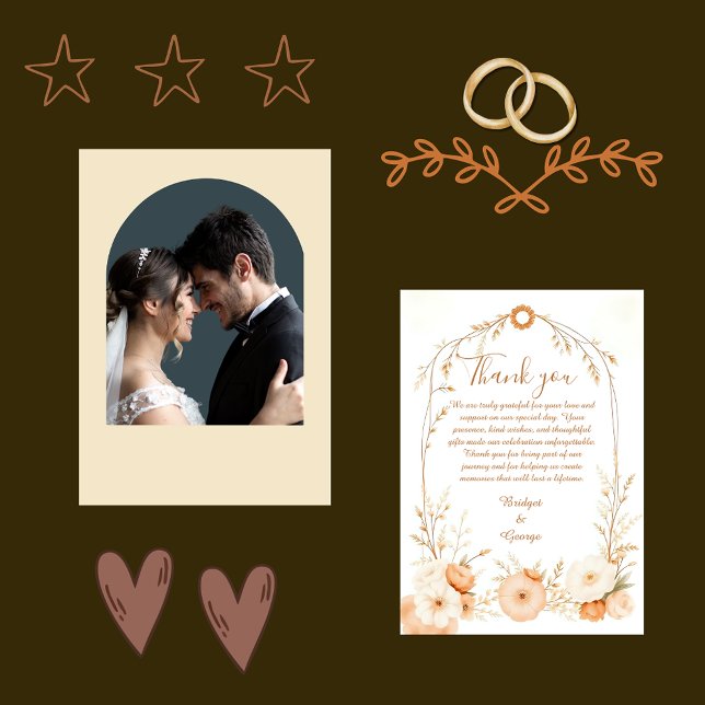 Rustikale Beige Botanische Hochzeit & Foto Dankeskarte (Von Creator hochgeladen)