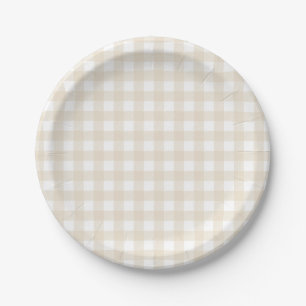 Rustikale Beige-Braun-Gingham-Babyparty Pappteller