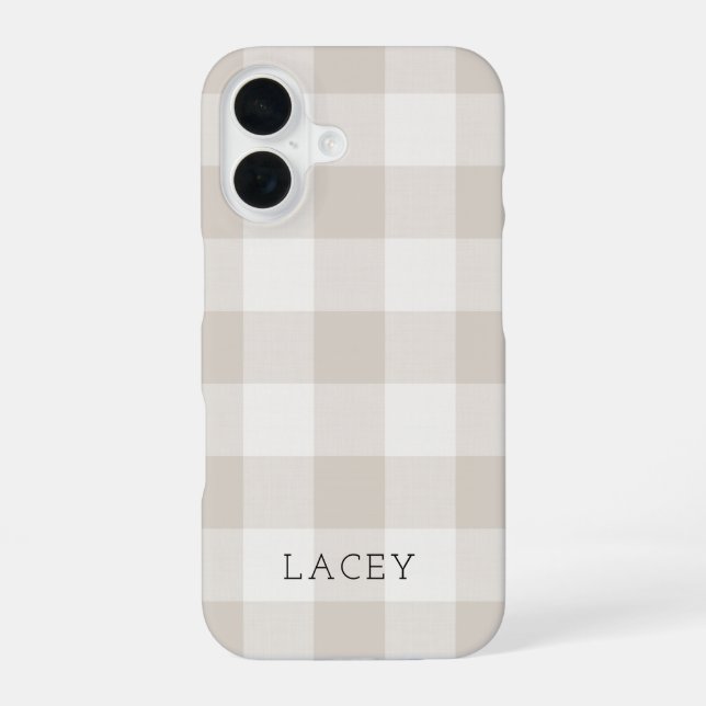 Rustikale Beige-Buffalo-Karo-Monogramm iPhone 16 Hülle (Rückseite)