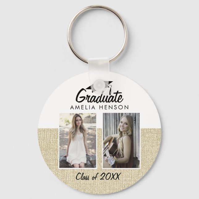Rustikale Beige Graduate Class 2 Foto Collage Schlüsselanhänger (Vorderseite)