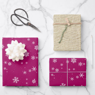 Rustikale Beige Lila Schneeflocken Weihnachtsfeier Geschenkpapier Set