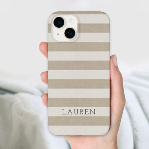 Rustikale Beige Streifen Mit Monogramm Case-Mate iPhone Hülle