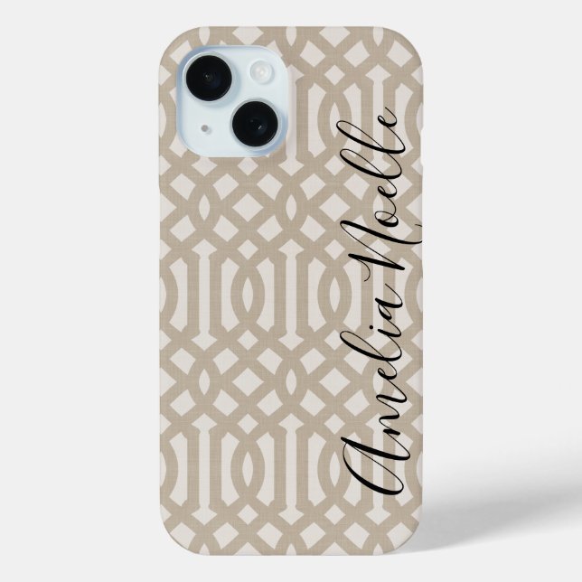 Rustikale Beige Trellis Monogram Case-Mate iPhone Hülle (Rückseite)