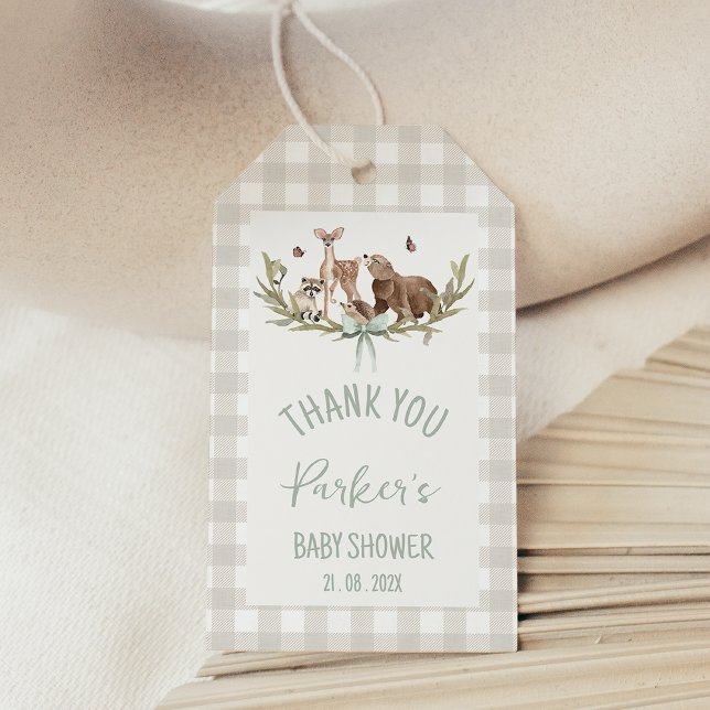 Rustikale Beige-Wald-Babyparty  Geschenkanhänger (Gender Neutral Woodland Baby Shower Thank you Tag, Woodland Animals Baby Shower Thank You Gift Tag,)