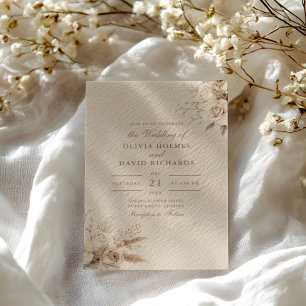 Rustikale Beige Weiße Rosen Hochzeitseinladung Einladung