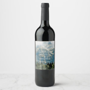 rustikale Berge Aquarellwein Hochzeitsflasche Weinetikett