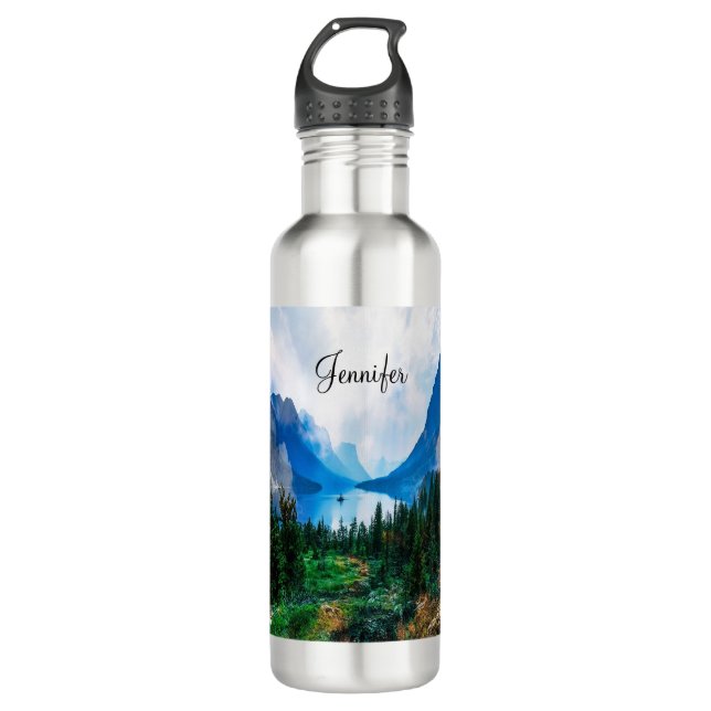 Rustikale Berge Landschaftliche Natur Edelstahlflasche (Vorderseite)