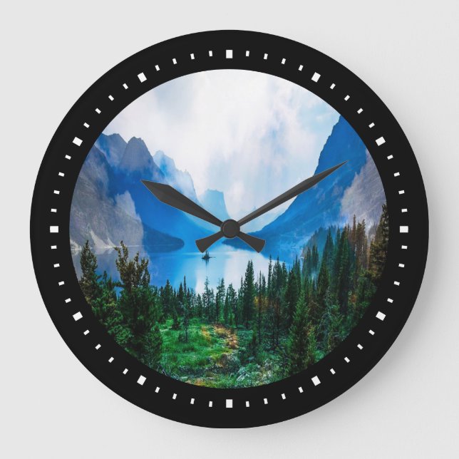 Rustikale Berge Landschaftliche Natur Große Wanduhr (Vorderseite)