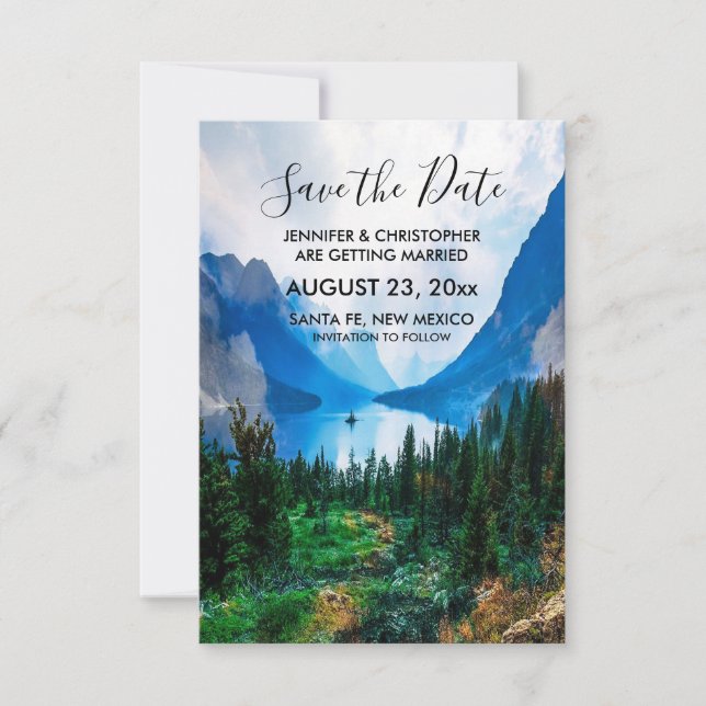 Rustikale Berge Landschaftliche Naturhochzeit Save The Date (Vorderseite)