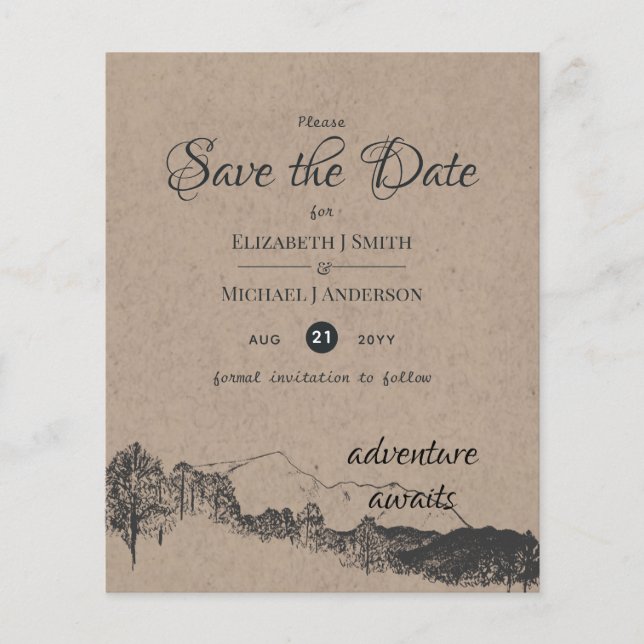Rustikale Berge Save the Date Erlebnis erwartet Flyer (Vorne)