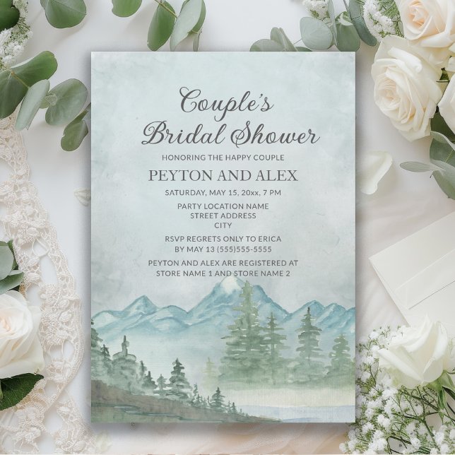 Rustikale Berge Schnee Brautparty des Lake Couple Einladung (Mountains couple's bridal shower invitation)