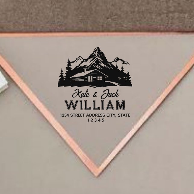 Rustikale Berge und Pinien Hochzeiten Rücksendeadr Gummistempel (Von Creator hochgeladen)