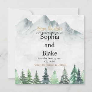 Rustikale Berge und waldfarbene Hochzeit Sav Save The Date