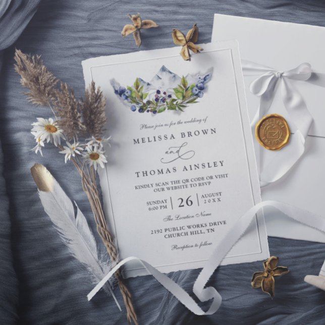 Rustikale Berge Wald Wasserfarbe QR-Code Hochzeit Einladung (Von Creator hochgeladen)