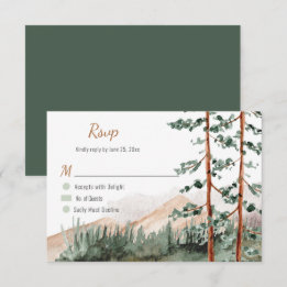 Rustikale Berge Wälder Pine Spruce Bäume Hochzeit RSVP Karte