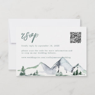 Rustikale Berge Wasserfarben Hochzeits-QR-Code RSVP Karte