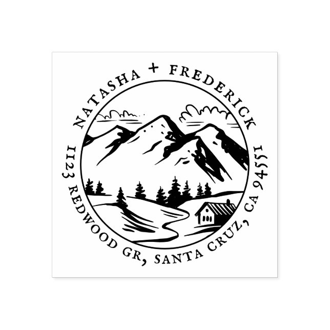 Rustikale Berghütte Sketch Rücksendeadresse Gummistempel (Prägung)