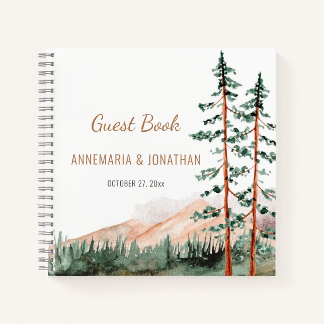 Rustikale Bergwelt Pine Trees Gästebuch 2 Notizbuch (Vorderseite)