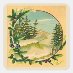 Rustikale Bergwelt Quadratischer Aufkleber