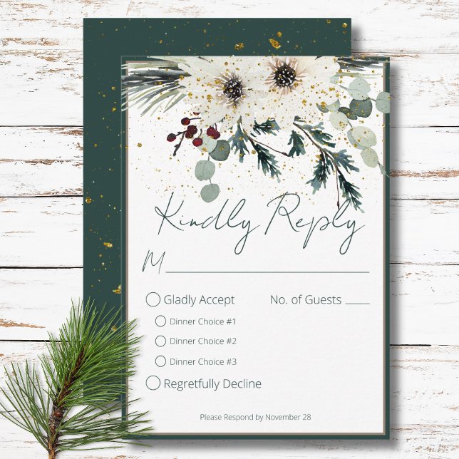 Rustikale Berries Winter Floral Dinner Hochzeit RSVP Karte (Rustic Berries Winter Floral Dinner Wedding RSVP Card)