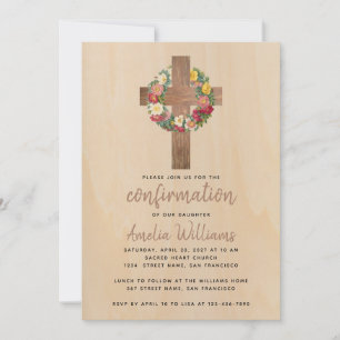 Rustikale Bestätigung Girl Rose Wreath Wood Cross Einladung