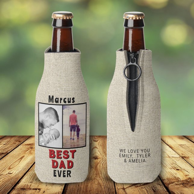 Rustikale Beste Vater Vatertag 2 FotoCollage Flaschenkühler (Von Creator hochgeladen)