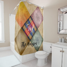 Rustikale Bezeichnung Monogram Patched Kariert Jut Duschvorhang