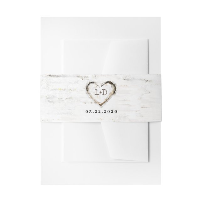 Rustikale Birch Bark Heart Wedding Einladungsbanderole (Vorderseite Beispiel)