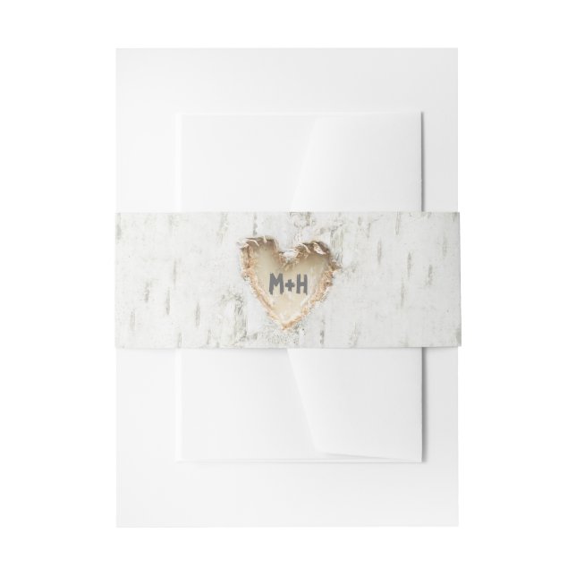 Rustikale Birch Bark Heart Wedding Einladungsbanderole (Vorderseite Beispiel)
