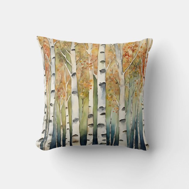 Rustikale Birchwood-Bäume Herbstfarben Naturdekor Kissen (Vorderseite)