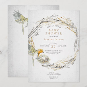 Rustikale Bird and Nest Watercolor Babydusche Einladung