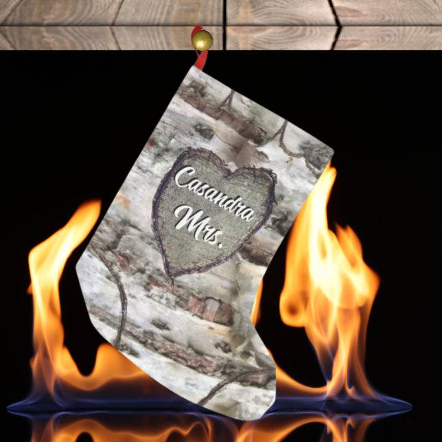 Rustikale Birke Bark Wood Carved Heart Aspen Tree Kleiner Weihnachtsstrumpf (Von Creator hochgeladen)