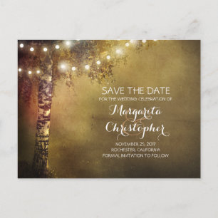 rustikale Birke und Lichter Save the Date Ankündigungspostkarte