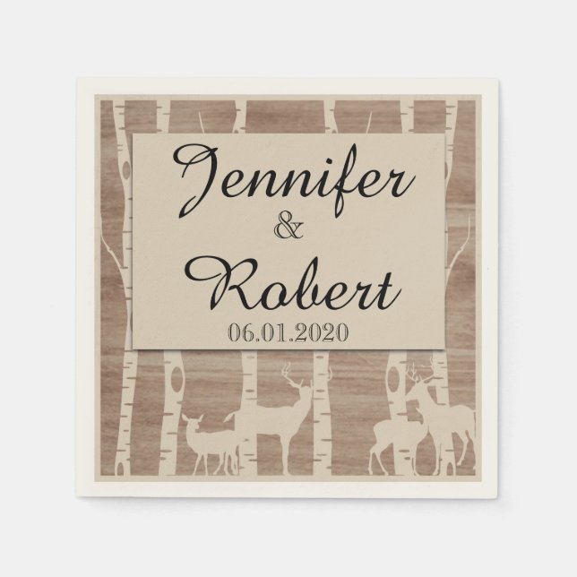 Rustikale Birken Bäume Hirsch Wedding Napkin Serviette (Vorderseite)