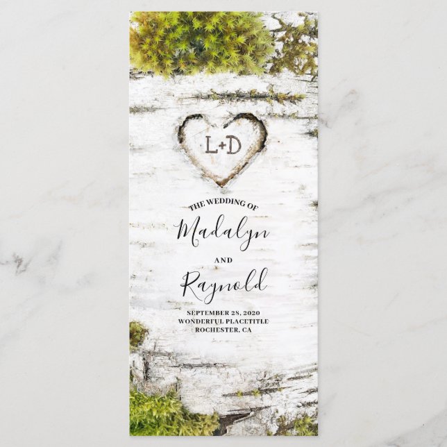 Rustikale Birkenbaum-Herzprogramme Hochzeit im Her Programm (Vorderseite)