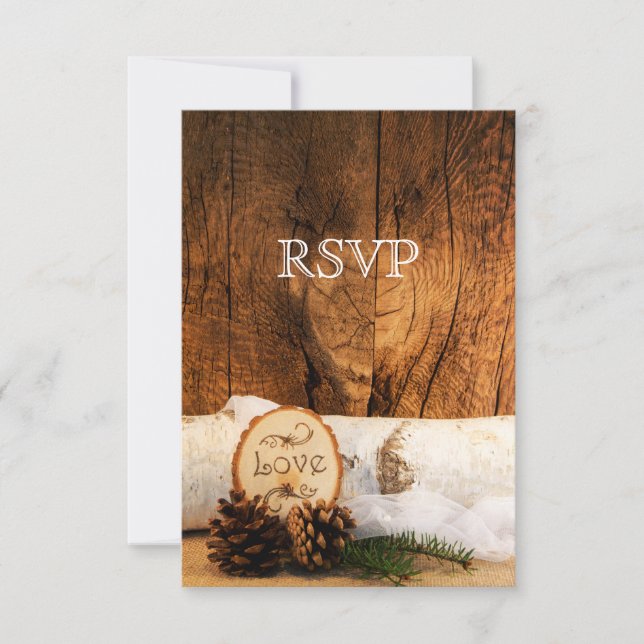 Rustikale Birkenbaum- und Stallholz-Hochzeitkarte  RSVP Karte (Vorderseite)