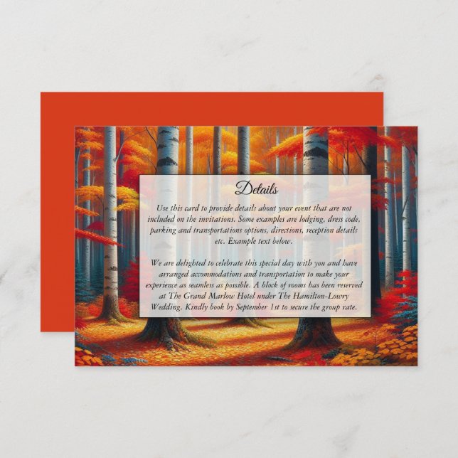 Rustikale BirkenbaumHochzeit im Herbst Begleitkarte (Vorne/Hinten)