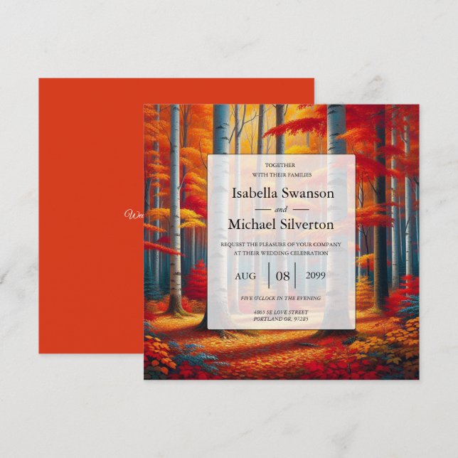 Rustikale BirkenbaumHochzeit im Herbst Einladung (Vorne/Hinten)