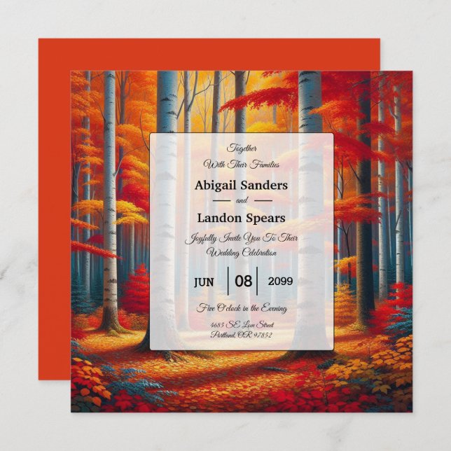 Rustikale BirkenbaumHochzeit im Herbst Einladung (Vorne/Hinten)