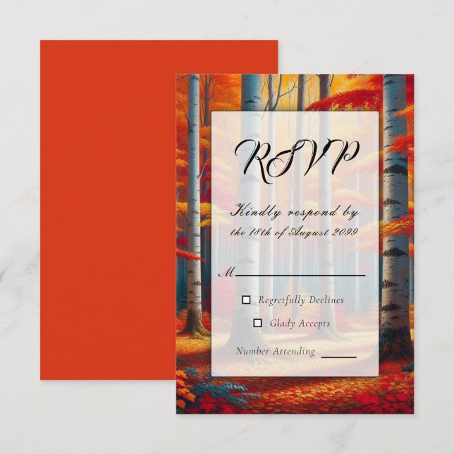 Rustikale BirkenbaumHochzeit im Herbst RSVP Karte (Vorne/Hinten)