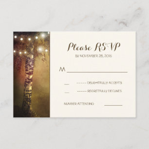 rustikale Birkenbaumschnur beleuchtet Hochzeit RSVP Karte