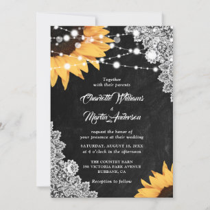 Rustikale Black Chalkboard Spitzen Sonnenblumen Ho Einladung