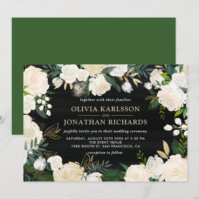 Rustikale, blasse Peonies Gold Akzente Hochzeit Einladung (Vorne/Hinten)
