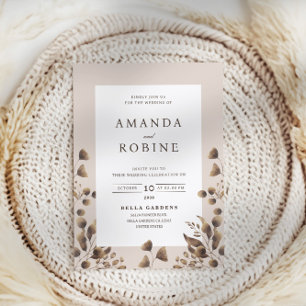 Rustikale Blätter Braun Moderne Elegante Hochzeit Einladung